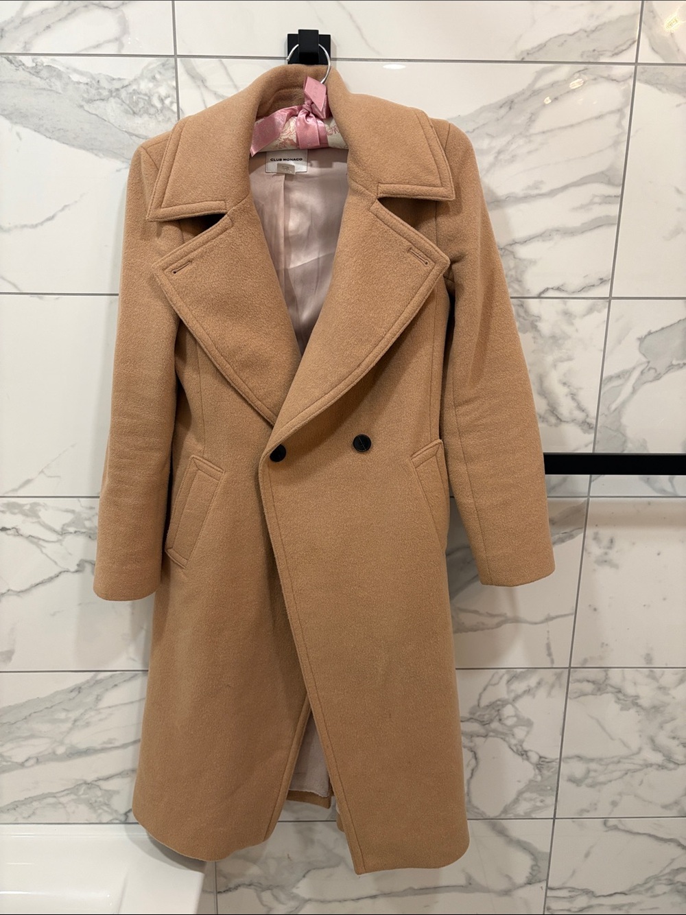Club Monaco Camel Double-Breasted Wool Coat Size S
